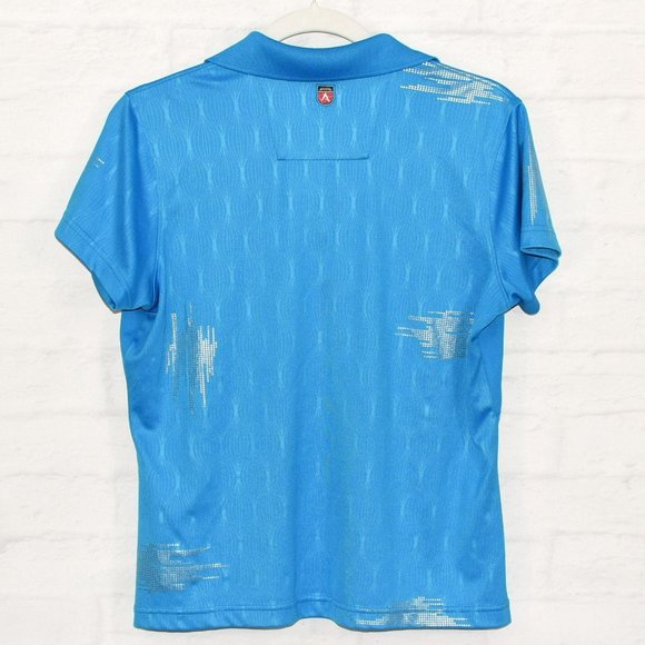 ANTIGUA Golf Women's Metallic Accent Polo Style Top Size Medium Sky Blue - Picture 4 of 8